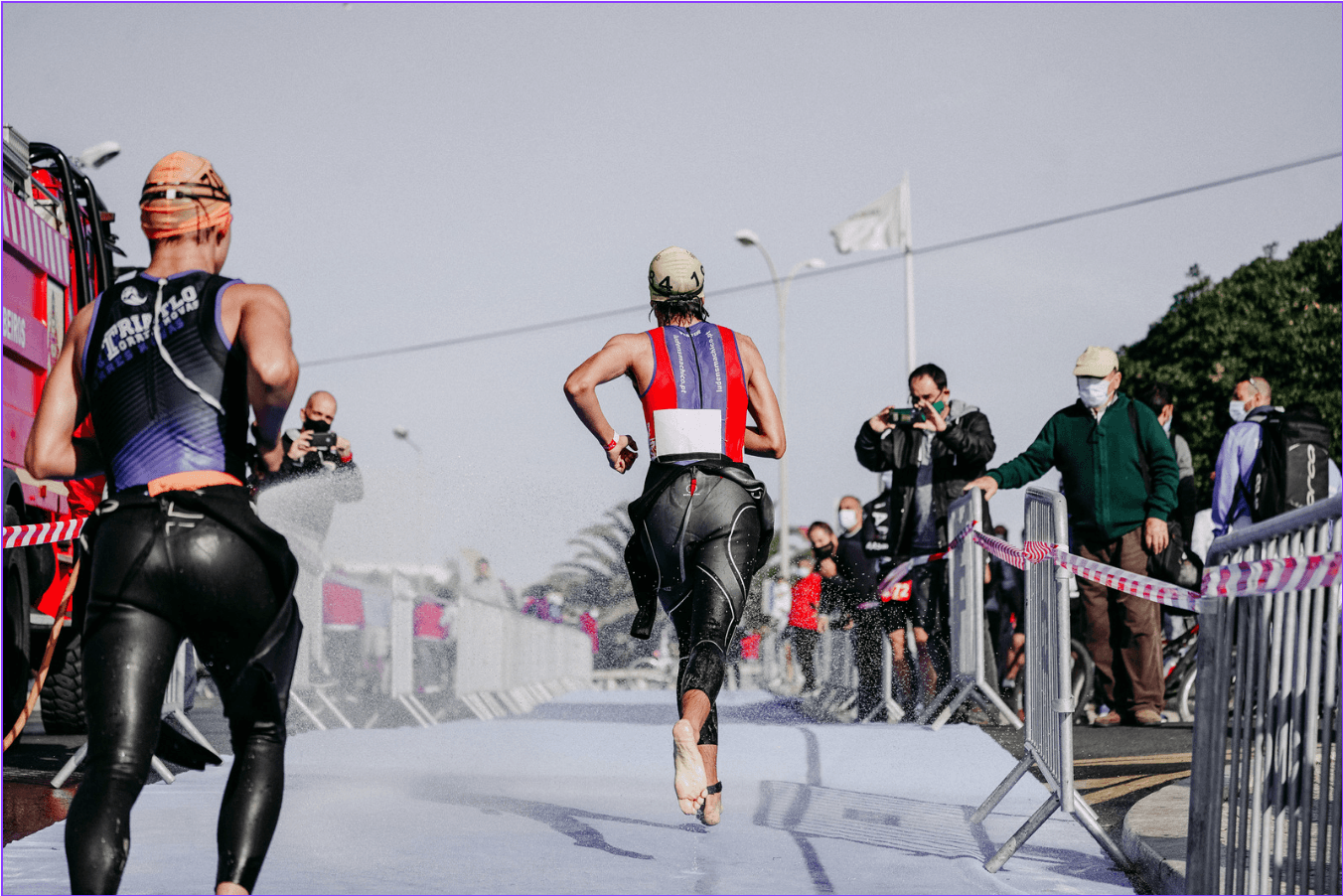 Athlete exiting water at triathlon event